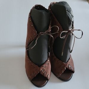 Brown Lace Up Boots with Unique Artisanal Design